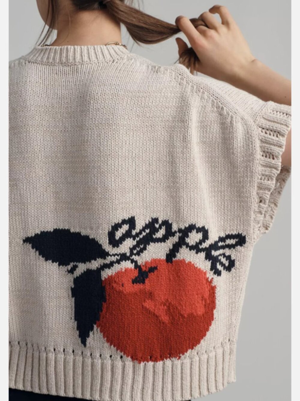 Anthropologie Maeve Short-Sleeve Veggie Motif Graphic Sweater Apples L NWT - Picture 4 of 5